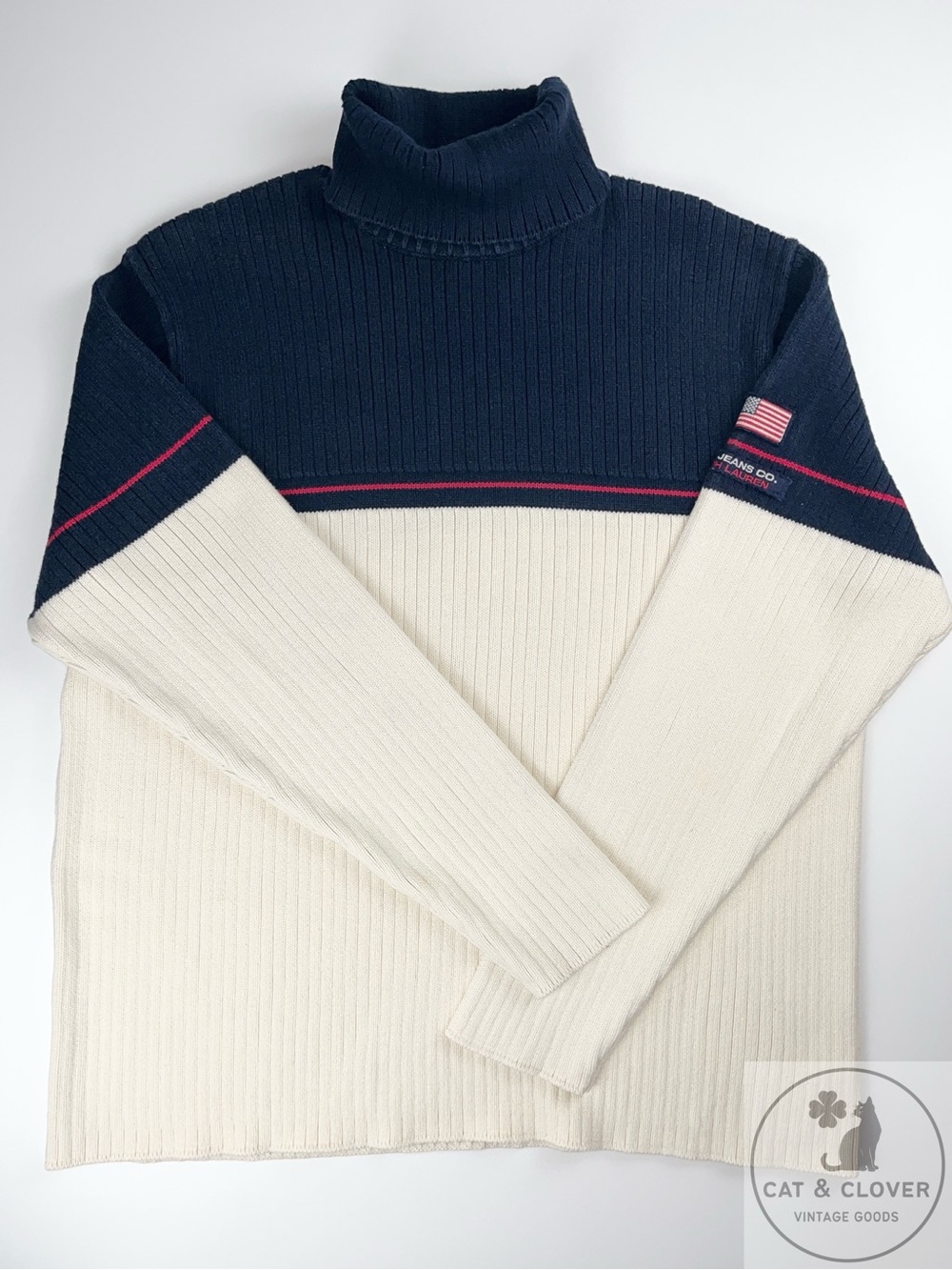 Polo Jeans Co Ralph Lauren 90s Vintage Colorblock Turtleneck Flag Sweater Large